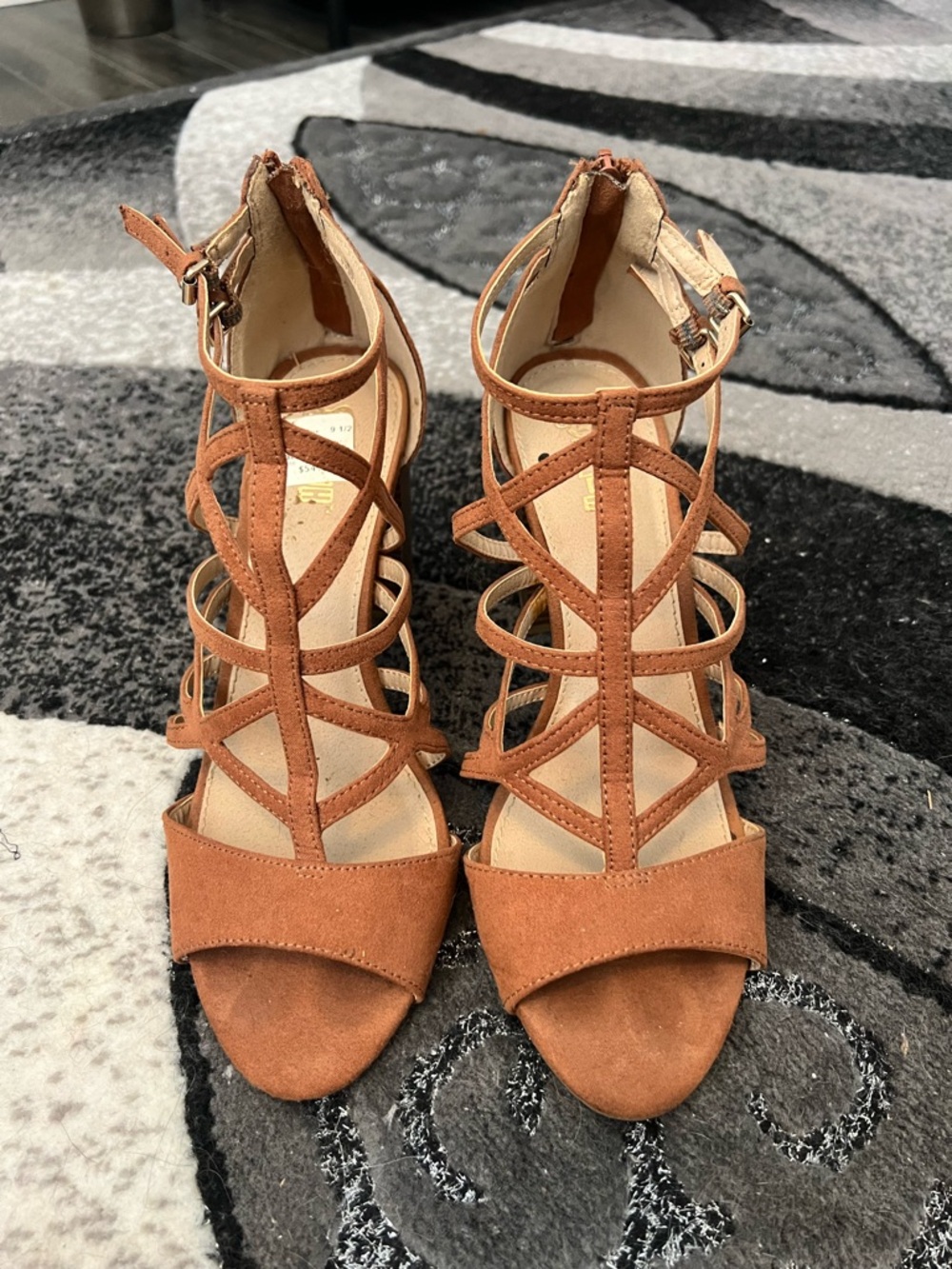 Payless Strappy Suede Block Heels in Tan Brown